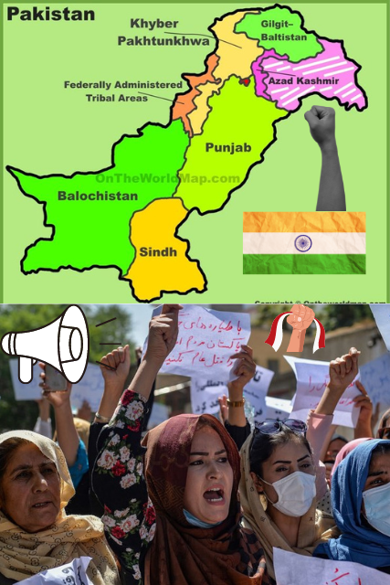 pakistan map and protesting mob