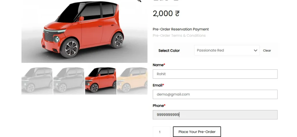 PMV Electric Car Price booking